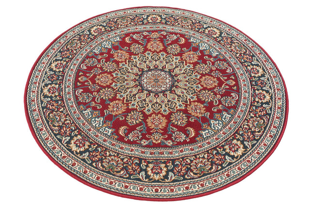 Red 4' 1 x 4' 1 Outdoor Traditional Round Area Rug Weather Resistant for Patio, Deck, Terrace, Balcony, Porch Classical Design Outside Carpet for Sale at Rug Engine