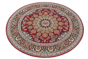Red 4' 1 x 4' 1 Outdoor Traditional Round Area Rug Weather Resistant for Patio, Deck, Terrace, Balcony, Porch Classical Design Outside Carpet for Sale at Rug Engine