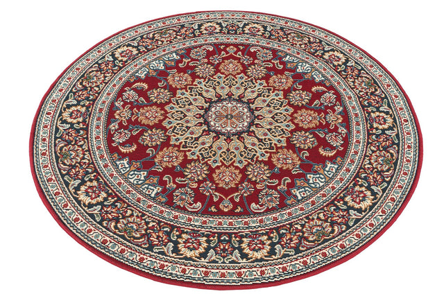 Red 4' 1 x 4' 1 Outdoor Traditional Round Area Rug Weather Resistant for Patio, Deck, Terrace, Balcony, Porch Classical Design Outside Carpet for Sale at Rug Engine