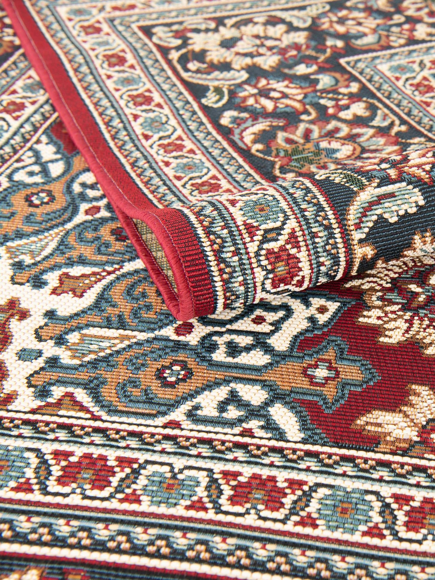 Red 7' 10 x 10' Outdoor Traditional Rectangle Area Rug Weather Resistant for Patio, Deck, Terrace, Balcony, Porch Classical Design Outside Carpet for Sale at Rug Engine