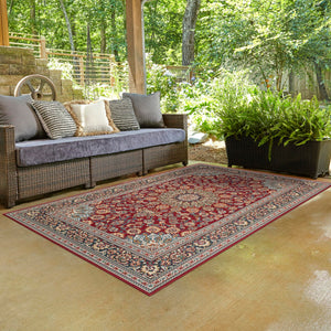 Red 4' 1 x 6' 1 Outdoor Traditional Rectangle Area Rug Weather Resistant for Patio, Deck, Terrace, Balcony, Porch Classical Design Outside Carpet for Sale at Rug Engine