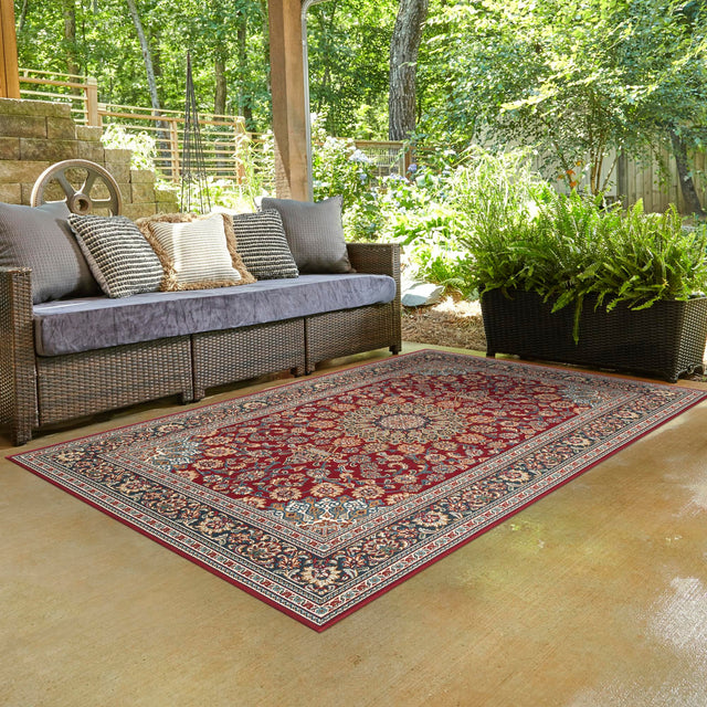 Red 4' 1 x 6' 1 Outdoor Traditional Rectangle Area Rug Weather Resistant for Patio, Deck, Terrace, Balcony, Porch Classical Design Outside Carpet for Sale at Rug Engine