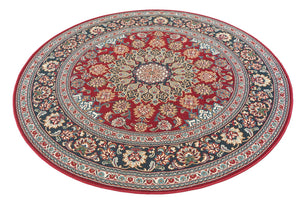 Red 6' 1 x 6' 1 Outdoor Traditional Round Area Rug Weather Resistant for Patio, Deck, Terrace, Balcony, Porch Classical Design Outside Carpet for Sale at Rug Engine