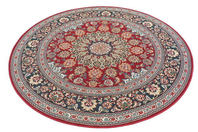 Red 6' 1 x 6' 1 Outdoor Traditional Round Area Rug Weather Resistant for Patio, Deck, Terrace, Balcony, Porch Classical Design Outside Carpet for Sale at Rug Engine