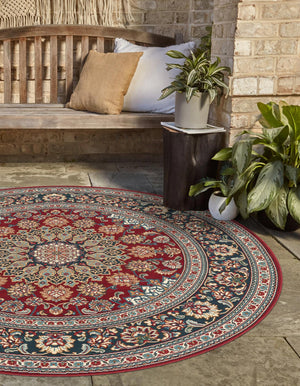 Red 3' 3 x 3' 3 Outdoor Traditional Round Area Rug Weather Resistant for Patio, Deck, Terrace, Balcony, Porch Classical Design Outside Carpet for Sale at Rug Engine
