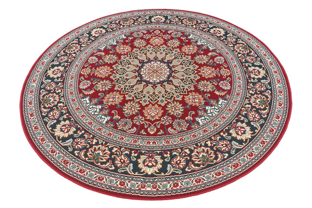 Red 6' 1 x 6' 1 Outdoor Traditional Round Area Rug Weather Resistant for Patio, Deck, Terrace, Balcony, Porch Classical Design Outside Carpet for Sale at Rug Engine