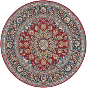 Red 6' 1 x 6' 1 Outdoor Traditional Round Area Rug Weather Resistant for Patio, Deck, Terrace, Balcony, Porch Classical Design Outside Carpet for Sale at Rug Engine