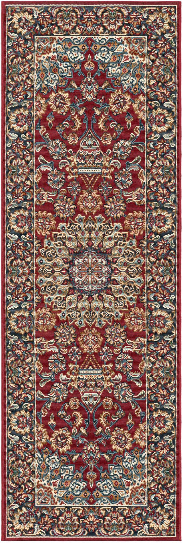 Red 2' x 6' 1 Outdoor Traditional Runner Area Rug Weather Resistant for Patio, Deck, Terrace, Balcony, Porch Classical Design Outside Carpet for Sale at Rug Engine