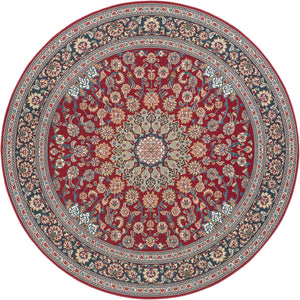 Red 7' 10 x 7' 10 Outdoor Traditional Round Area Rug Weather Resistant for Patio, Deck, Terrace, Balcony, Porch Classical Design Outside Carpet for Sale at Rug Engine
