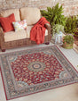 Red 7' 10 x 7' 10 Outdoor Traditional Square Area Rug Weather Resistant for Patio, Deck, Terrace, Balcony, Porch Classical Design Outside Carpet for Sale at Rug Engine