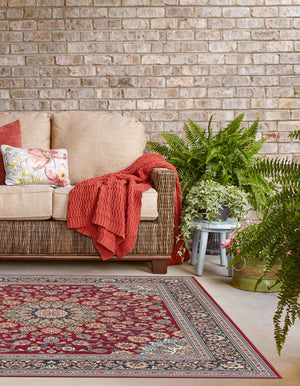 Red 10' x 10' Outdoor Traditional Square Area Rug Weather Resistant for Patio, Deck, Terrace, Balcony, Porch Classical Design Outside Carpet for Sale at Rug Engine
