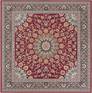 Red 7' 10 x 7' 10 Outdoor Traditional Square Area Rug Weather Resistant for Patio, Deck, Terrace, Balcony, Porch Classical Design Outside Carpet for Sale at Rug Engine
