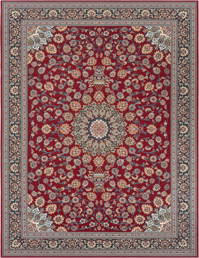 Red 9' x 12' Outdoor Traditional Rectangle Area Rug Weather Resistant for Patio, Deck, Terrace, Balcony, Porch Classical Design Outside Carpet for Sale at Rug Engine