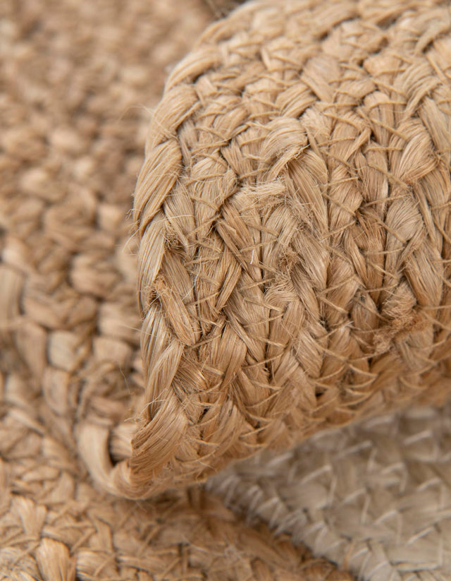 White and Natural 8' x 8' Kids Braided Jute Round Rug
