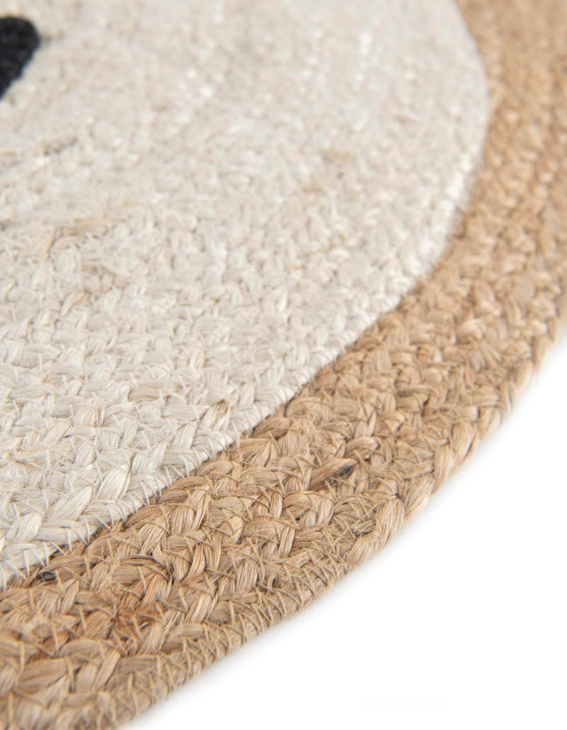 White and Natural 8' x 8' Kids Braided Jute Round Rug