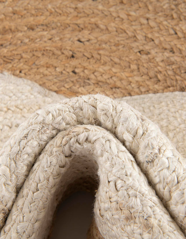 White and Natural 8' x 8' Kids Braided Jute Round Rug