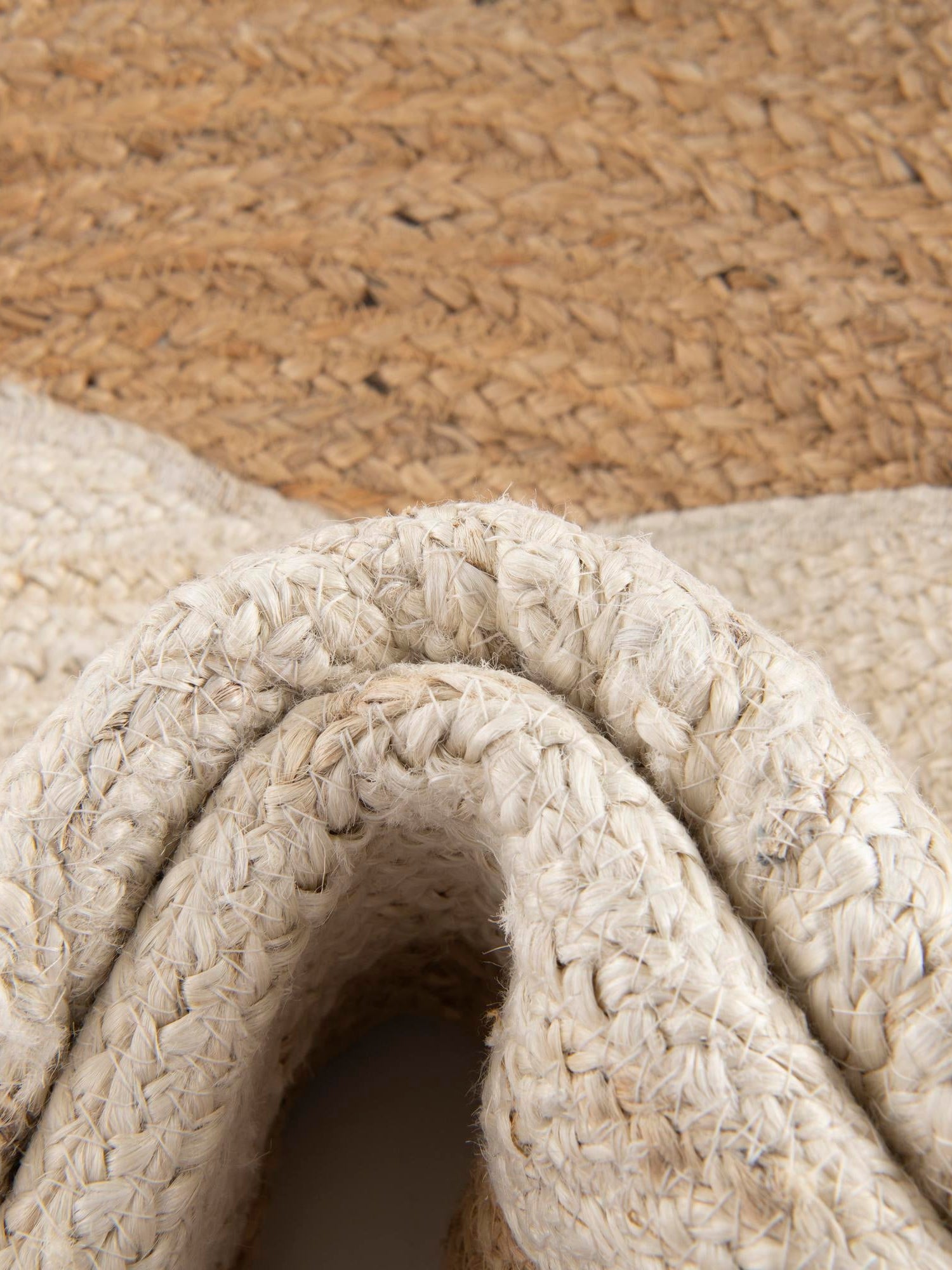 White and Natural 4' 1 x 4' 1 Kids Braided Jute Round Area Rug for Baby Nursery, Toddler Playroom,  Bedrooms All Natural Eco-Friendly Sustainable Carpet for Sale at Rug Engine