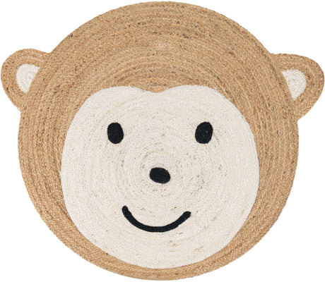 White and Natural 4' 1 x 4' 1 Kids Braided Jute Round Rug