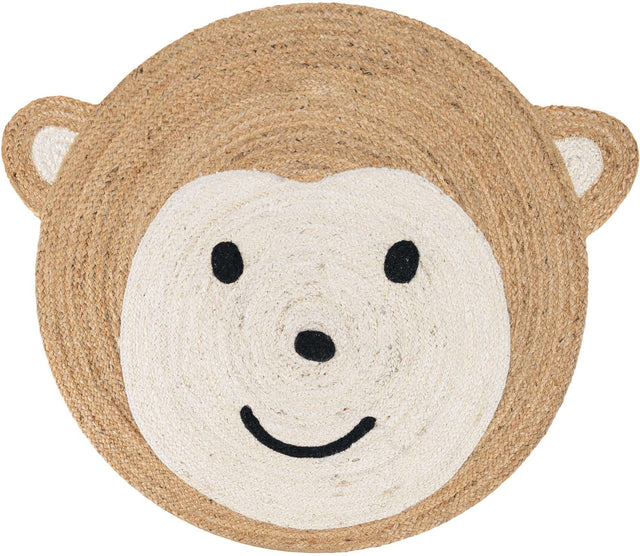 White and Natural 4' 1 x 4' 1 Kids Braided Jute Round Rug