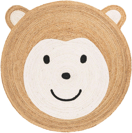 White and Natural 5' 1 x 5' 1 Kids Braided Jute Round Rug
