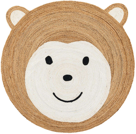 White and Natural 6' 1 x 6' 1 Kids Braided Jute Round Rug