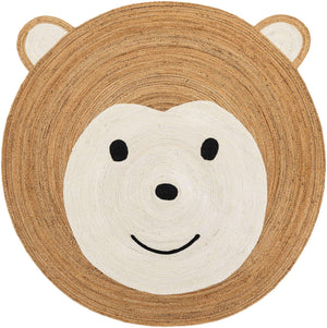 White and Natural 8' x 8' Kids Braided Jute Round Rug