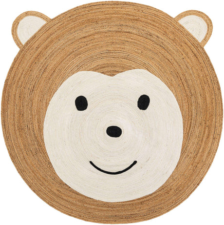 White and Natural 8' x 8' Kids Braided Jute Round Rug