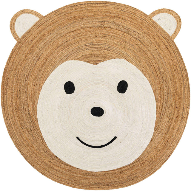 White and Natural 8' x 8' Kids Braided Jute Round Rug