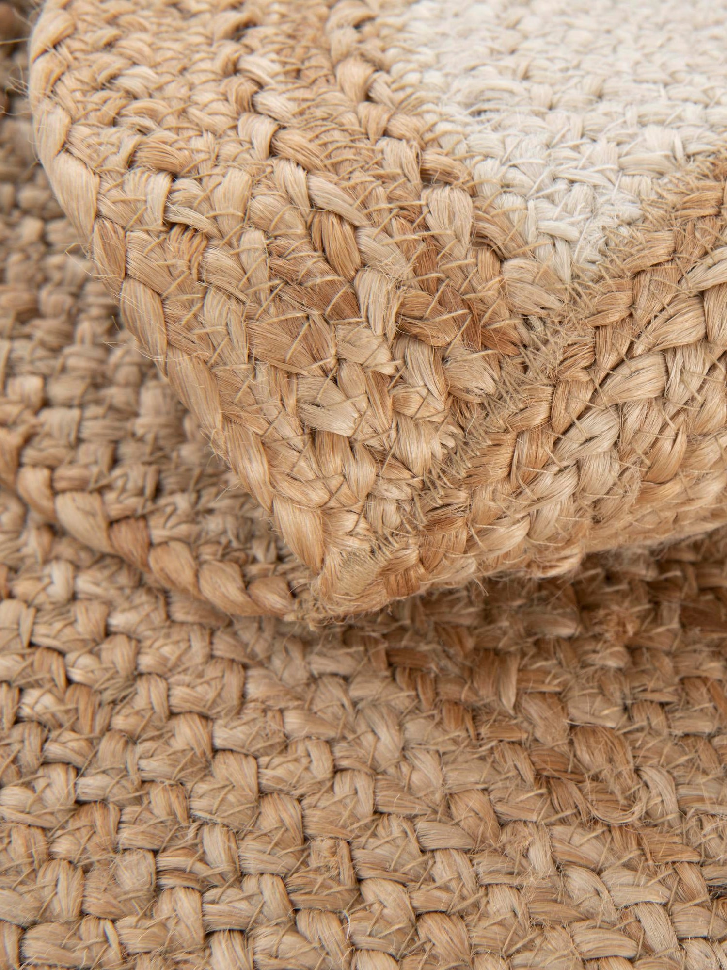 Natural and White 6' 1 x 6' 1 Kids Braided Jute Round Area Rug for Baby Nursery, Toddler Playroom,  Bedrooms All Natural Eco-Friendly Sustainable Carpet for Sale at Rug Engine