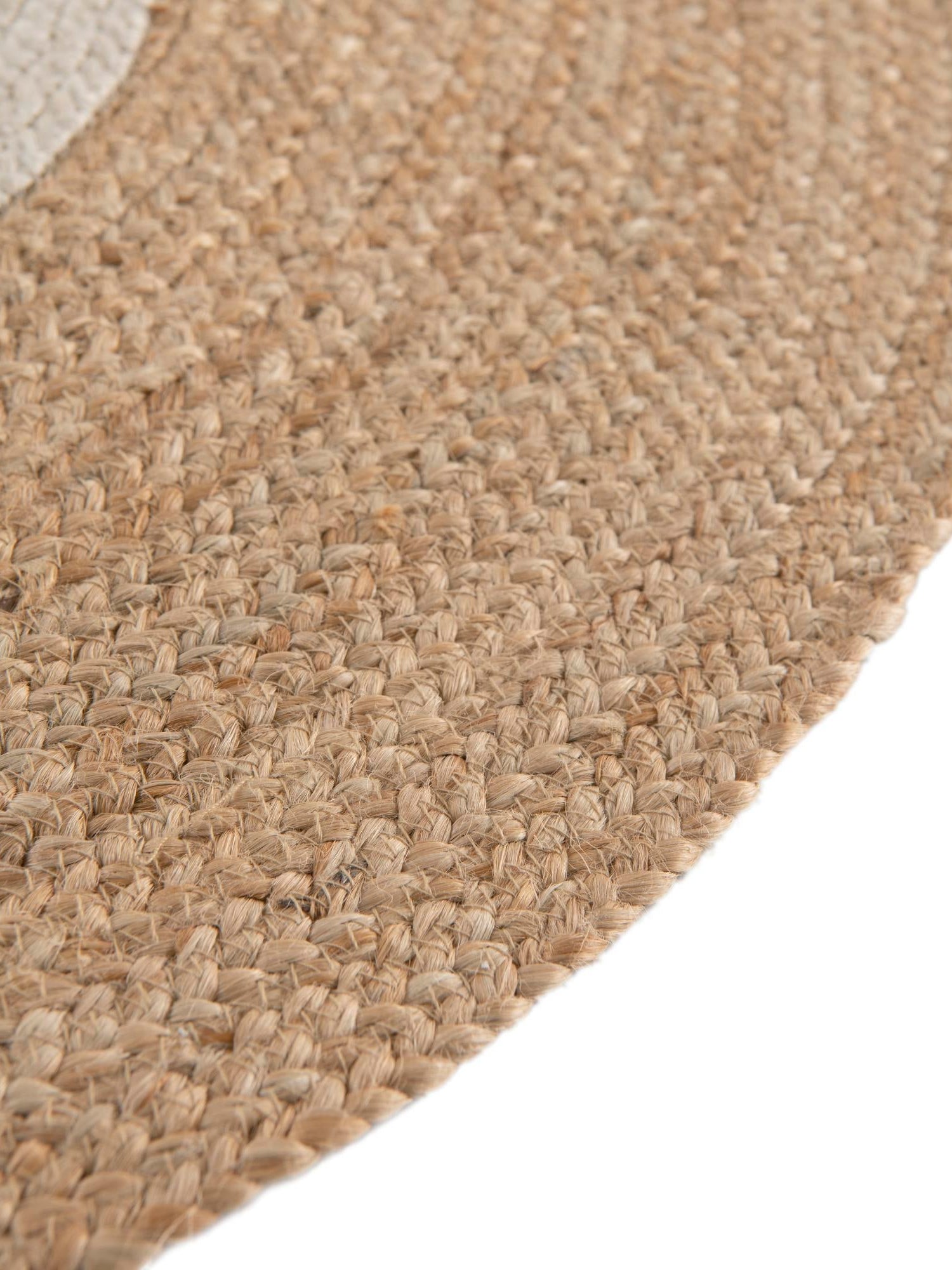 Natural and White 4' 1 x 4' 1 Kids Braided Jute Round Area Rug for Baby Nursery, Toddler Playroom,  Bedrooms All Natural Eco-Friendly Sustainable Carpet for Sale at Rug Engine