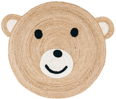 Natural and White 3' 1 x 3' 1 Kids Braided Jute Round Rug