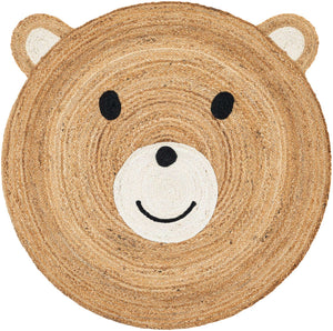 Natural and White 4' 1 x 4' 1 Kids Braided Jute Round Rug