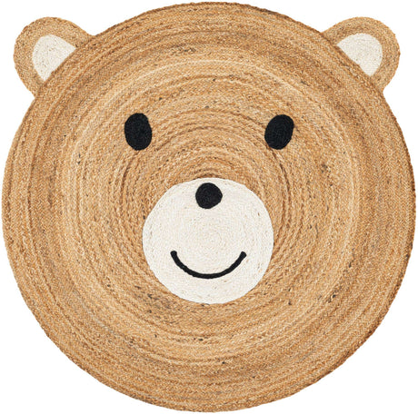Natural and White 4' 1 x 4' 1 Kids Braided Jute Round Rug