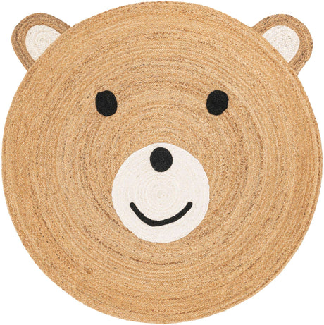 Natural and White 5' 1 x 5' 1 Kids Braided Jute Round Rug