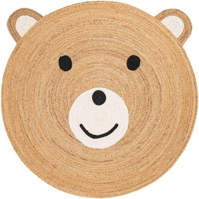 Natural and White 5' 1 x 5' 1 Kids Braided Jute Round Rug