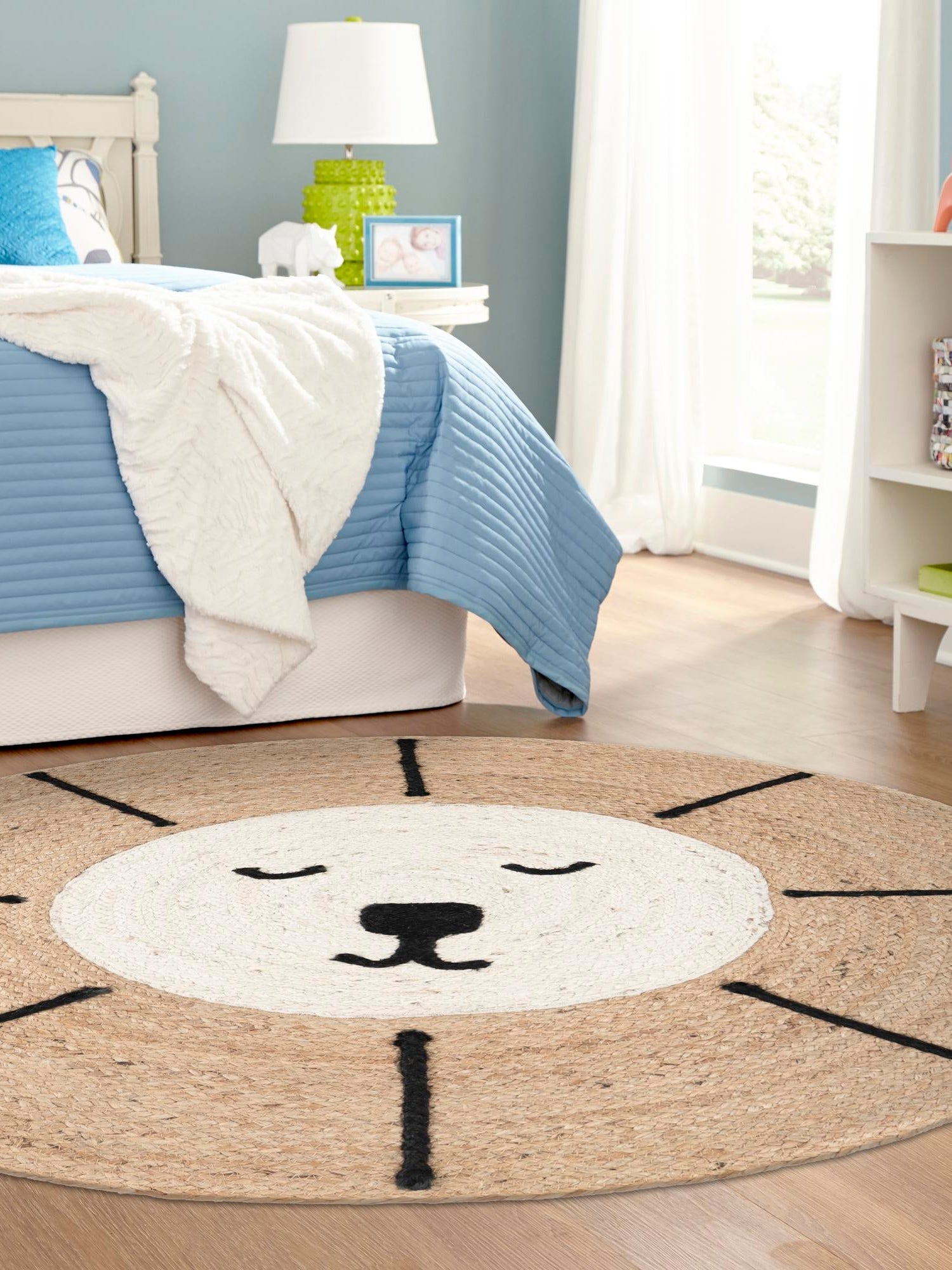Natural and Ivory 6' 1 x 6' 1 Kids Braided Jute Round Area Rug for Baby Nursery, Toddler Playroom,  Bedrooms All Natural Eco-Friendly Sustainable Carpet for Sale at Rug Engine