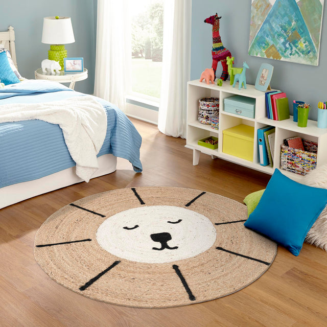 Natural and Ivory 3' 1 x 3' 1 Kids Braided Jute Round Rug