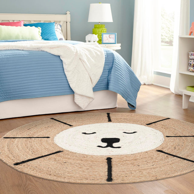Natural and Ivory 3' 1 x 3' 1 Kids Braided Jute Round Rug