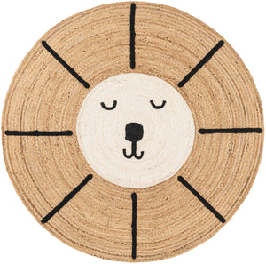 Natural and Ivory 5' 1 x 5' 1 Kids Braided Jute Round Rug