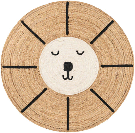 Natural and Ivory 5' 1 x 5' 1 Kids Braided Jute Round Rug