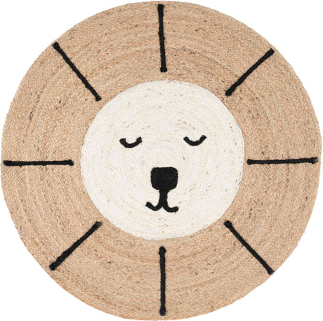Natural and Ivory 6' 1 x 6' 1 Kids Braided Jute Round Rug