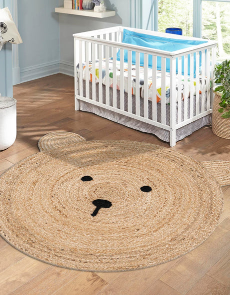 Natural 5' 1 x 5' 1 Kids Braided Jute Round Rug