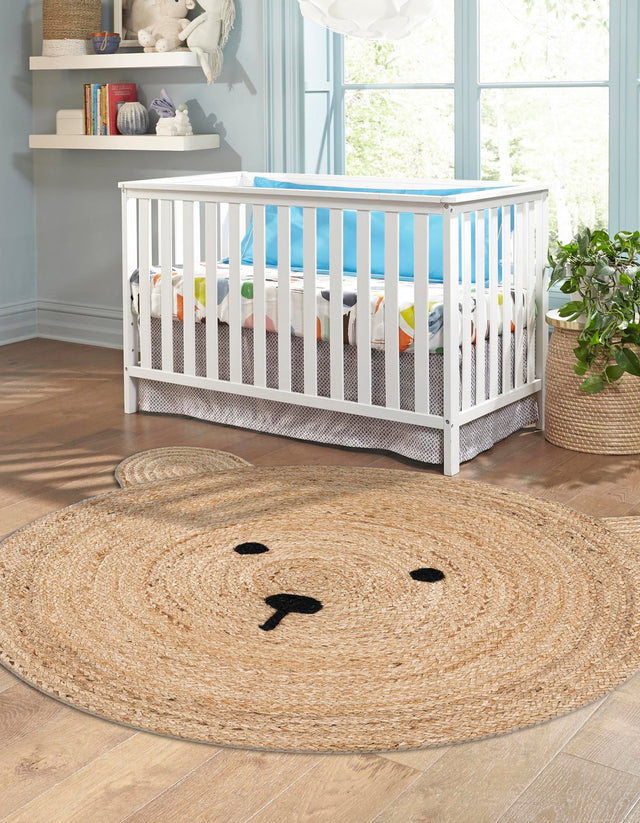 Natural 5' 1 x 5' 1 Kids Braided Jute Round Rug