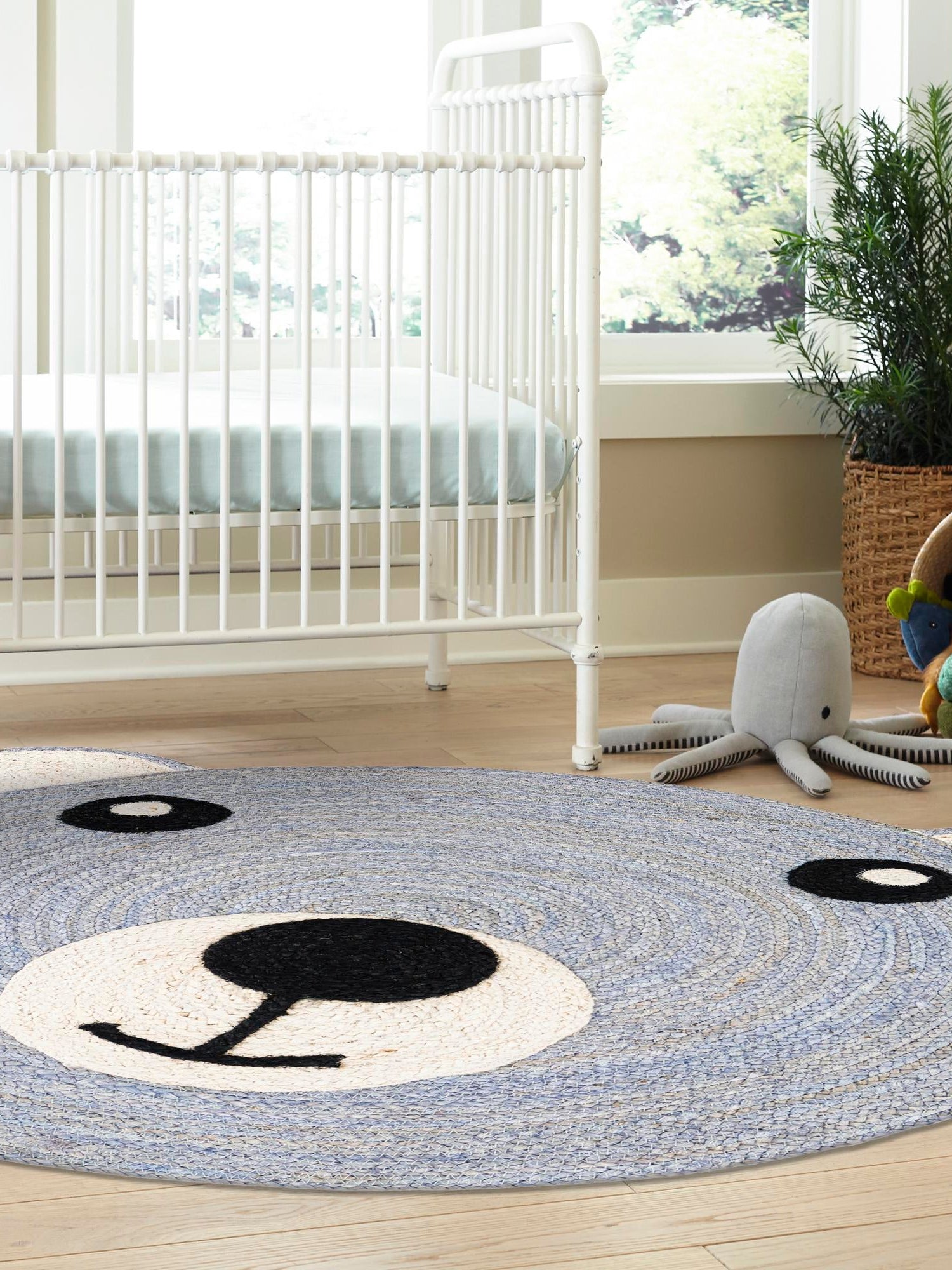 Gray 7' 10 x 7' 10 Kids Braided Jute Round Area Rug for Baby Nursery, Toddler Playroom,  Bedrooms All Natural Eco-Friendly Sustainable Carpet for Sale at Rug Engine
