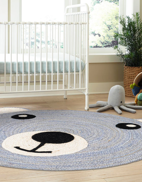 Gray 7' 10 x 7' 10 Kids Braided Jute Round Area Rug for Baby Nursery, Toddler Playroom,  Bedrooms All Natural Eco-Friendly Sustainable Carpet for Sale at Rug Engine