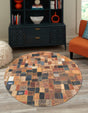 Black and Brown 3' 1 x 3' 1 Jean Leather Tag Round Area Rug Unique Modern Carpet With Cotton Backing for Living Rooms, Dining, Office, Bedrooms, Dorms for Sale at Rug Engine