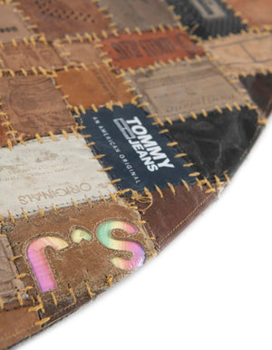 Black and Brown 5' 1 x 5' 1 Jean Leather Tag Round Area Rug Unique Modern Carpet With Cotton Backing for Living Rooms, Dining, Office, Bedrooms, Dorms for Sale at Rug Engine