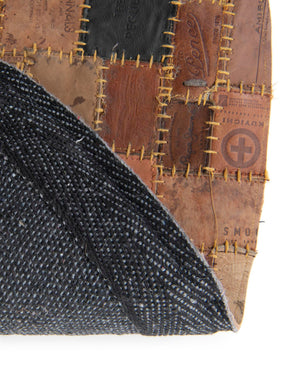 Black and Brown 10' x 10' Jean Leather Tag Round Area Rug Unique Modern Carpet With Cotton Backing for Living Rooms, Dining, Office, Bedrooms, Dorms for Sale at Rug Engine