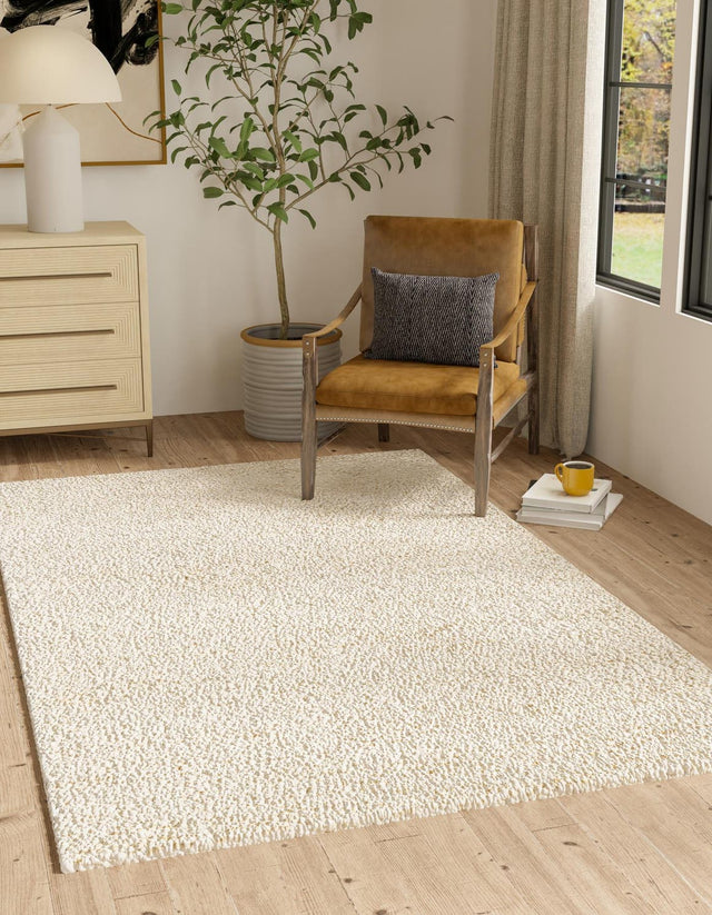 Moroccan Ivory 4' 1 x 6' 1 Haka Deluxe Shag Rectangle Area Rug Thick Soft Touch Fluffy & Plush Shaggy Pile Hand Woven New Zealand Wool Carpet for Sale at Rug Engine