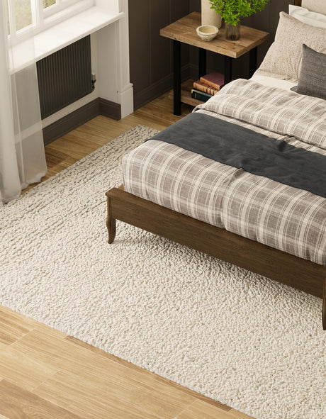 Moroccan Ivory 4' 1 x 6' 1 Haka Deluxe Shag Rectangle Area Rug Thick Soft Touch Fluffy & Plush Shaggy Pile Hand Woven New Zealand Wool Carpet for Sale at Rug Engine